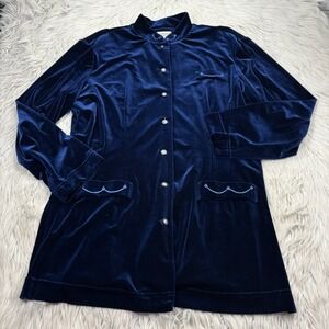 Coldwater Creek Women's L Blue Velvet Button Front Tunic Shirt Asian Mandarin